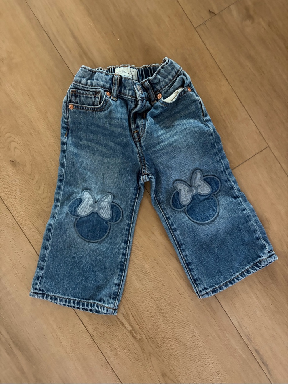 GAP Girls Blue Denim Jeans with Minnie Mouse Bow Patch Knees
